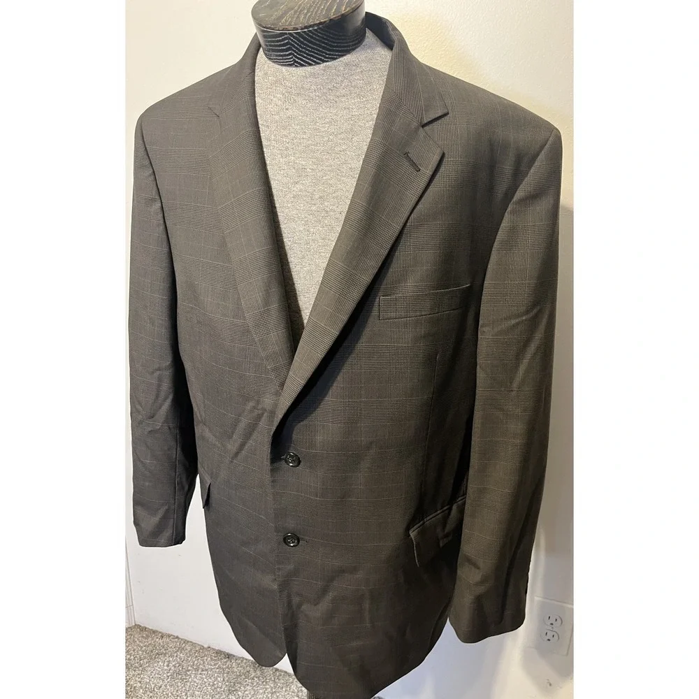 Jos. A. Bank‎ Suit Mens 48R 42x30 Brown Plaid 100% Wool 2 Piece Business Express